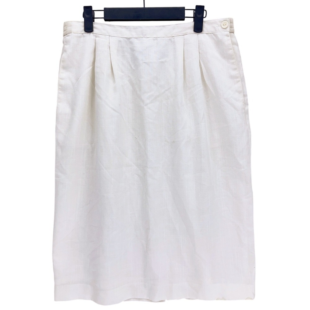 Joan Leslie White Pleated Midi Skirt Size 10 Vintage Pockets Back Slit Elastic
